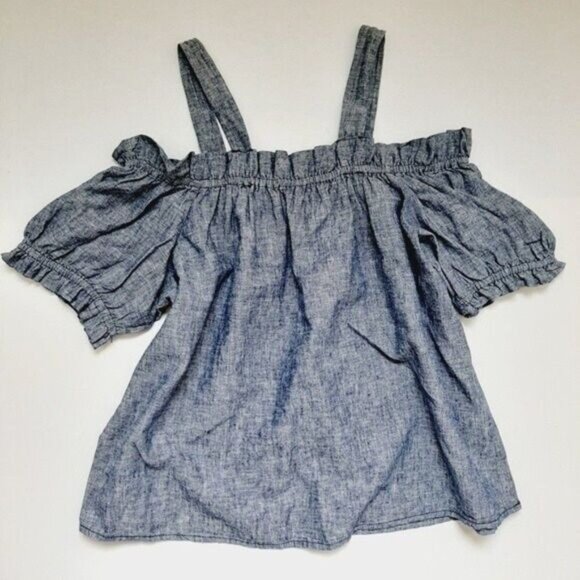 JOE FRESH Off Shoulder Short Sleeve Chambray Blue Top Sz S - Picture 2 of 13